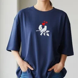 urgear Women Printed Round Neck Cotton Blend Navy Blue T-Shirt-picture-20