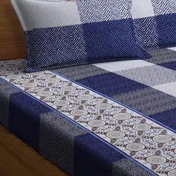 arrabi Blue Traditional 300 TC Cotton Blend King Sized Bed Sheets with 2 Pillow Covers image 3