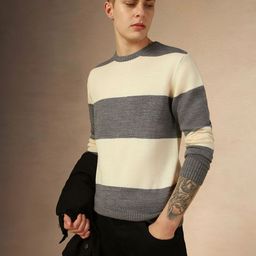 dennis lingo Men Colorblock Round Neck Grey Sweater-picture-4