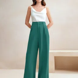 kotty Women Straight Fit Green Lycra Blend Trousers image 1