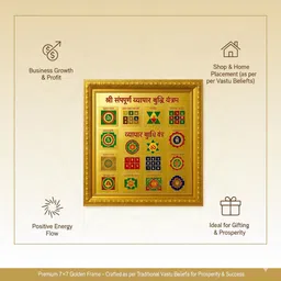 urban select Shree Sampoorna Vyapar Vriddhi Yantra 7×7 Inch Golden Frame Wealth Prosperity Wooden Yantra image 4