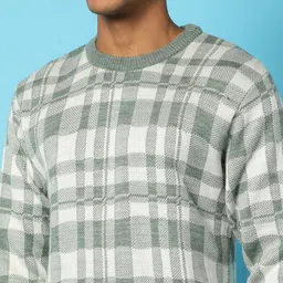 campus sutra Men Checkered Collared Neck Green Sweater image 5