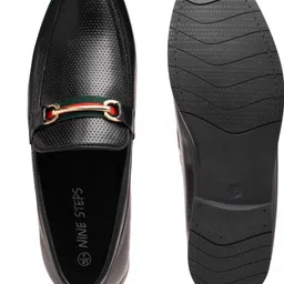 Nine Steps Men's Perforated Loafers with Buckle and Web Strap Detail Mocassin For Men image 5