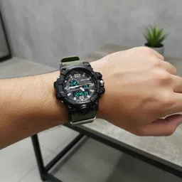 eco dleuxe Men’s Analog–Digital Sports Watch | Dual Time | 50M Waterproof Analog-Digital Watch - For Men Shock Resistant | Green Silicone Strap image 5