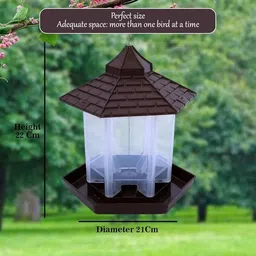 garden's need Hut Shape Bird Feeder with 360° Perch, Transparent Grain Holder, 1-Mtr SS Wire Common Bird Feeder image 2