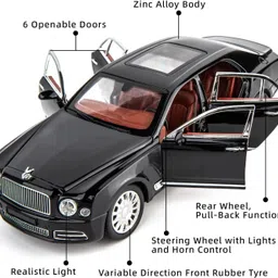 arniyavala 1/24 Big Bently Mulsane Toy Car Metal Pull Back Diecast Car with Openable Door image 5