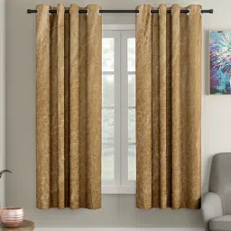 cortina Beige Floral Polyester 5 Ft Semisheer Eyelet Window Curtains (Set of 2)-picture-38