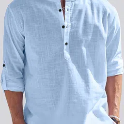 Men Solid Cotton Blend Straight Kurta-image-0