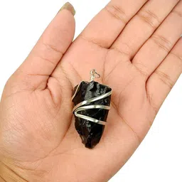 reiki crystal products Natural Black Tourmaline Rough Shape Pendant Locket with Metal Chain for Unisex Tourmaline, Agate, Crystal Stone Pendant image 3