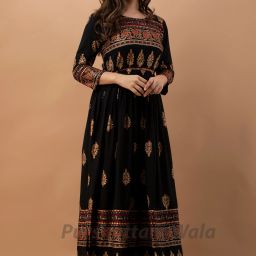 purshottam wala Women Fit and Flare Black Ankle Length Dress-picture-33