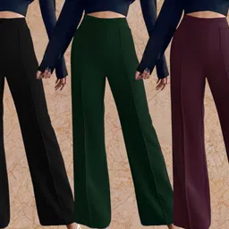 kasendra Women Regular Fit Black, Green, Maroon Polyester Trousers-picture-29