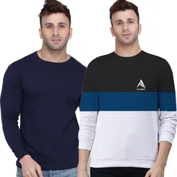 kroptee Pack of 2 Men Colorblock Round Neck Cotton Blend Multicolor T-Shirt-picture-16