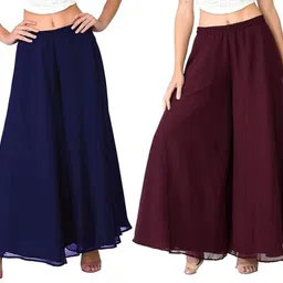 affleon Pack of 2 Women Flared Multicolor Georgette Trousers-picture-16