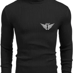 kyanshi fashion Men Graphic Print Turtle Neck Black Sweater-picture-11