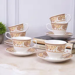 u.p.c. Pack of 12 Bone China Cup & Saucer Set of 6 - Dotted Series-picture-10