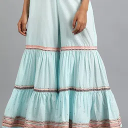 Women Flared Blue Pure Cotton Trousers-picture-19