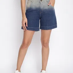 tales & stories Solid Women Dark Blue Denim Shorts image 1