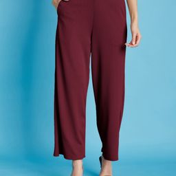 selvia Women Relaxed Red Lycra Blend Trousers-picture-8