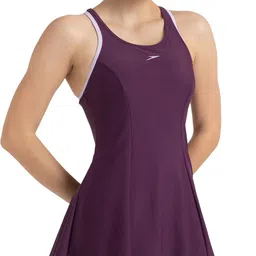 speedo Racerback Swimdress With Boyleg - Enduraflex Self Design Women Maroon Swimsuit image 4