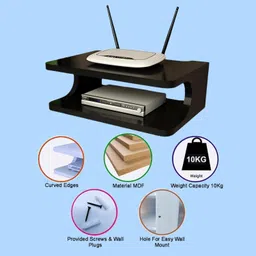 hapy haven Set Top Box Stand, Wifi Router Holder And Stand Shelves For Living Room MDF (Medium Density Fiber) Wall Shelf image 2