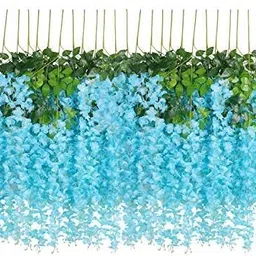 jj homes Artificial Wisteria Flower Vine 4 Pack Silk Long String Home Party Decor(Blue) Blue Westeria Artificial Flower image 1