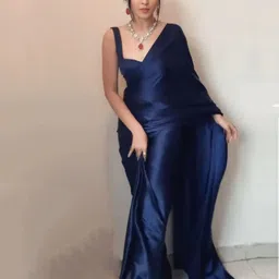 m5studio Solid/Plain Bollywood Satin Saree image 2