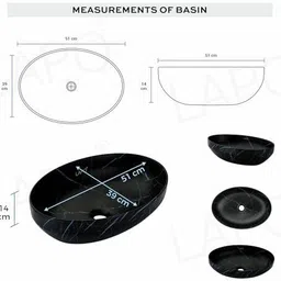 lapo Table Top Wash Basin Vessel Sink (Black finish, 51x39x14 Cm) -A610 Ceramic Table Top Wash Basin - A610 Table Top Basin image 2