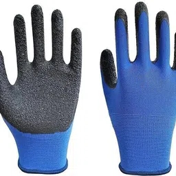tick mark Blue Black 2Pair Nylon Safety Gloves For Grading, Machinal, Anti Cut Nylon Safety Gloves image 2
