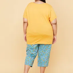 max Plus Size Women Top & Capri Set Yellow Printed image 2