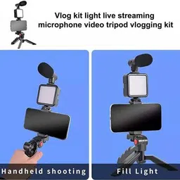 MS PRO Professional Smartphone Vlogging Kit with LED Light Tripod Stand and Microphone Tripod Kit image 2