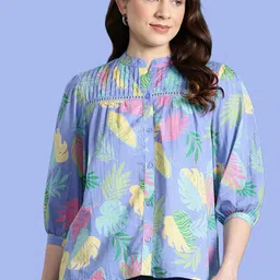 kavisaa Women Regular Fit Floral Print Mandarin Collar Casual Shirt-picture-27