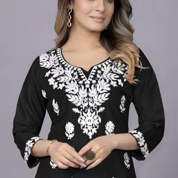 rudralifestayle Women Chikan Embroidery Viscose Rayon A-line Kurta image 3