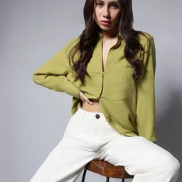 why so fab Women Oversized Fit Solid Curved Collar Casual Shirt-picture-36