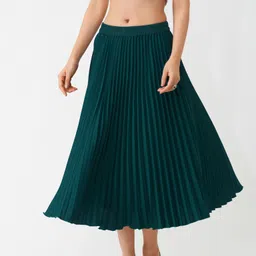 aask Women Solid Pleated Dark Blue Skirt-picture-11