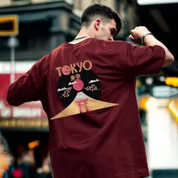 gespo Men Printed Round Neck Pure Cotton Maroon T-Shirt image 2