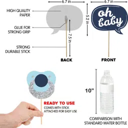 zyozi Hello Little One Blue and Silver Boy Baby Shower Photo Booth Props Kit - 18 pcs Photo Booth Board image 3