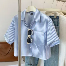 new dimension Women Comfort Fit Fit Striped Double Collar Casual Shirt-picture-32