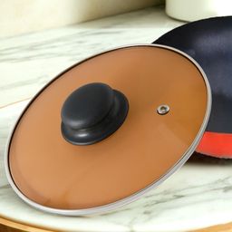 umai Pot Lids (24 cm) | Glass Lid For Utensils With Steel Rim (Amber) 24 inch Lid-picture-49