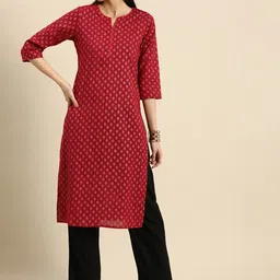 anouk Women Printed, Geometric Print Pure Cotton Straight Kurta-picture-10