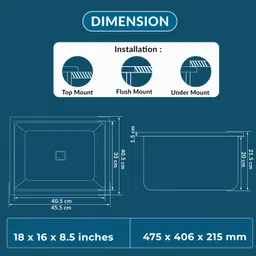 plantex Quartz Single Bowl Kitchen Sink with Hose Pipe and Square Coupling (18x16 inch) APS-2023 Under Counter Basin image 2