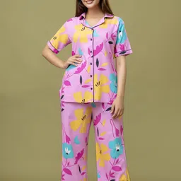 trinabh Women Shirt & Pyjama set Multicolor, Purple Printed image 1