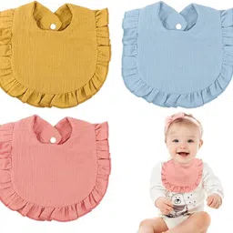 gustave 3Pcs Baby Girls Bibs Ruffle Edge Soft Cotton Baby Bibs for Toddlers Aged 1-3-picture-18