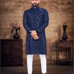 shivgarment Men Cotton Blend Kurta Pyjama Set image 1