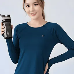 nexsus apparels Women Solid Round Neck Polyester Blue T-Shirt image 4