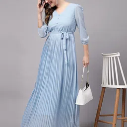 aayu Women Fit and Flare Light Blue Maxi/Full Length Dress image 4