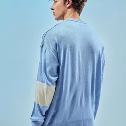 bewakoof Men Printed Round Neck Blue Sweater image 3