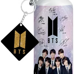 dojabeauty BTS Keychain And Printed Sipper For School,Gym,Office & Gift For Loved One-SSK23 600 ml Water Bottles-picture-15