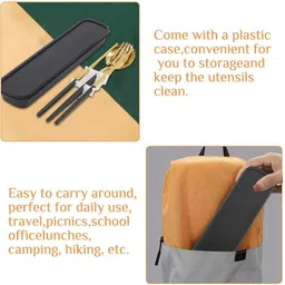 9up Stainless Steel Portable Set With Case Spoon, Fork and Chopsticks Set For Travel Stainless Steel Cutlery Set image 4