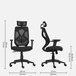 trevi furniture Spider Breathable Mesh Ergonomic Chair in Black Colour with Headrest image 2