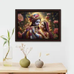 masstone Radhe Krishna with Flute UV Textured Effect Framed HD Digital Reprint 14 inch x 20 inch Painting image 3